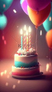 生日快乐可爱背景图片_生日蛋糕蜡烛气球美丽背景