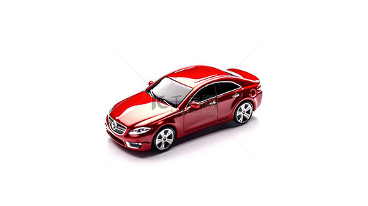原始白色背景下猩红色汽车的 3D 插图