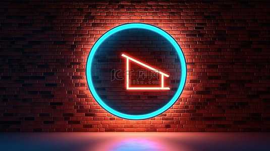 椭圆背景图片_砖墙背景，带有霓虹灯椭圆框架和 3D 渲染的封闭标志