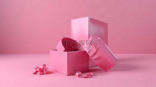 生日背景图片_一个 3D 渲染的粉红色礼盒显示出内部的空白空间，非常适合您的商业横幅设计