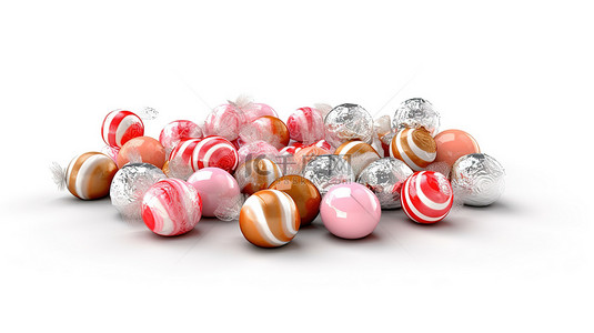 白色背景上的节日糖果的 3d 插图