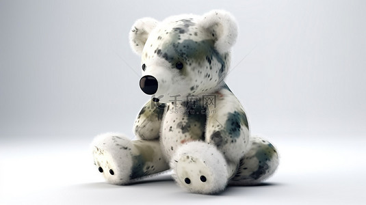 坐著的孩子背景图片_可爱的伪装玩具熊在白色背景上的 3d 渲染
