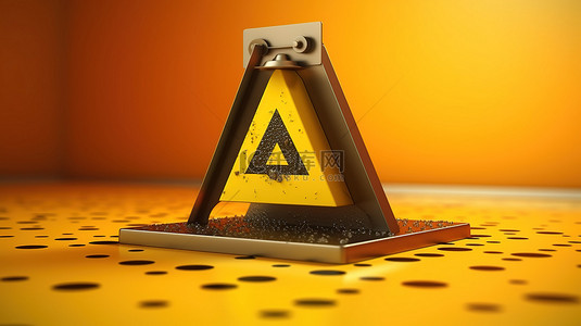 3D 渲染黄色背景，前面带有便携式地板标志警告