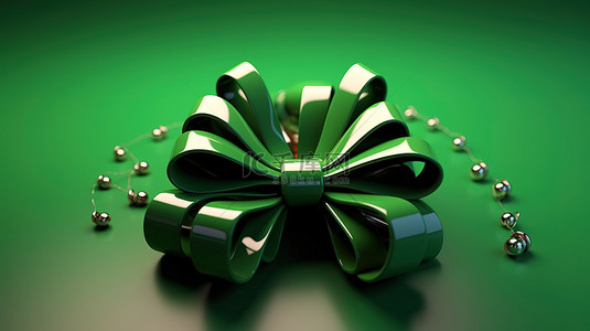 圣诞问候背景图片_带蝴蝶结和丝带的绿色 3D 标签欢快的圣诞问候