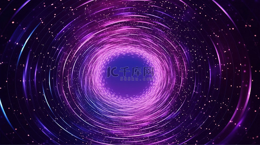 动态的连接点背景图片_具有动态流和粒子效果的充满活力的紫色线框隧道的未来 3D 渲染
