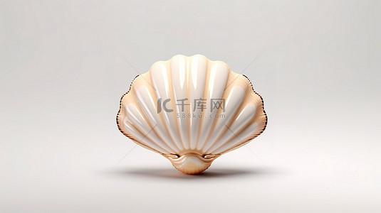 虾夷扇贝背景图片_白色背景贝壳的 3D 渲染，带有珍珠扇贝海或海洋贝壳，令人惊叹的美丽