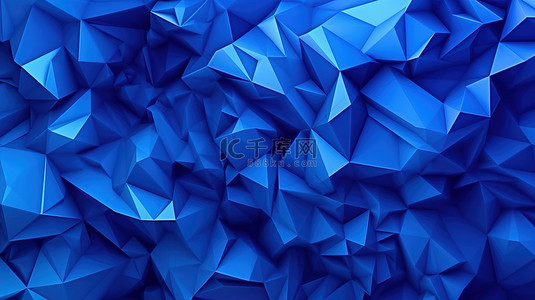 蓝色配色方案中低多边形三角形的 3D 渲染插图