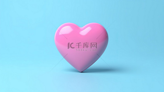 粉红色平心的 3D 渲染，象征着从左侧观看的单色蓝色背景的爱