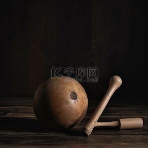 红继木球背景图片_木球乐器放在木桌上