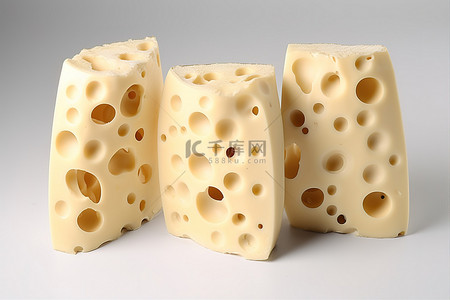 起司背景图片_将带有孔的奶酪片放在白色表面上