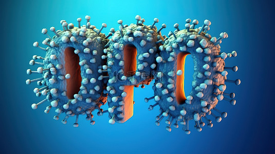 蓝色背景 3d 渲染上猴痘病毒分子的宏观视图