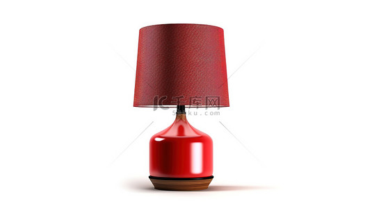 白色背景隔离红灯和木顶桌的 3D 插图