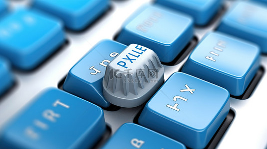 金融政策背景图片_带有蓝色旅行保险钥匙的白色 PC 键盘特写极端镜头的 3D 渲染