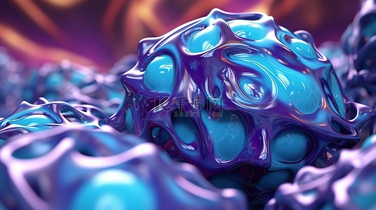 抽象紫背景图片_紫色和蓝色色调的抽象变形球体的特写 3D 渲染