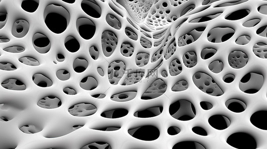白色网格背景背景图片_分形网格阵列的单色 3D 插图
