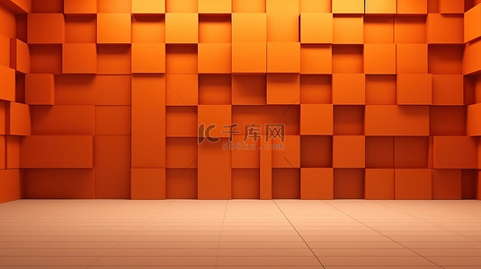 橙色样机中空白多媒体墙的 3D 插图