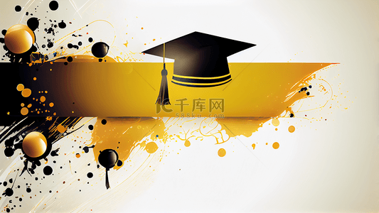 毕业博士帽卡通背景图片_毕业黄黑色抽象背景