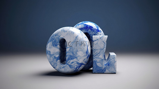 3D 蓝色大理石引号设置在带有渲染字体字符的石头背景上