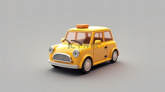 卡通风格 3D 渲染白色迷你生态汽车，类似于黄色出租车