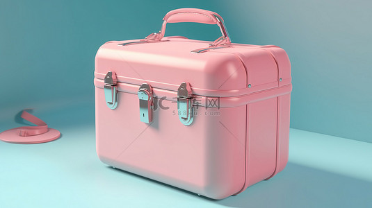 蓝色背景下的 3d 粉红色化妆盒