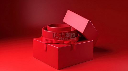 带有 3d 渲染礼品盒的红色背景