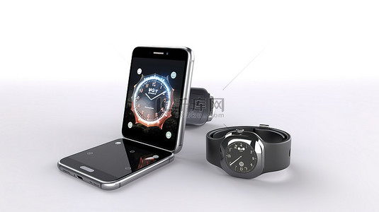 手表背景图片_智能手表和智能手机的 3D 渲染图像