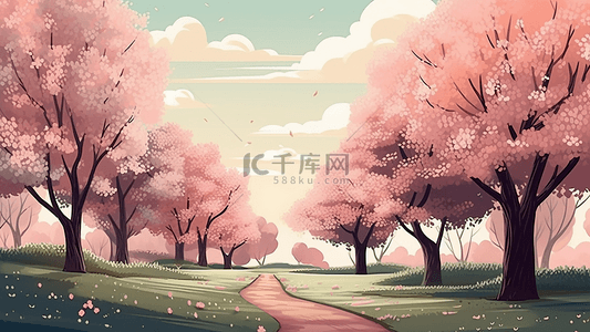 漂亮的春天背景图片_公园小道樱花背景