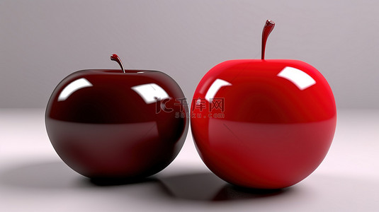 中國食品背景图片_3d 苹果和樱桃图标中的平面彩色保健食品单色红色水果