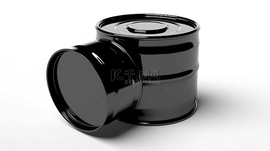 白色背景上金属黑色原油容器的 3d 插图