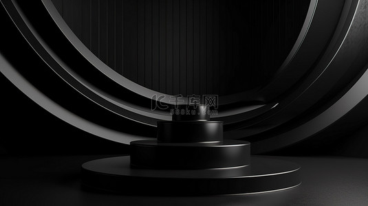抽象黑色背景中的高级讲台 3d 渲染