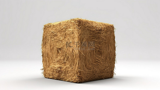 动物金色设计背景图片_白色背景草捆 3D 渲染的带有 alpha 通道的干草捆