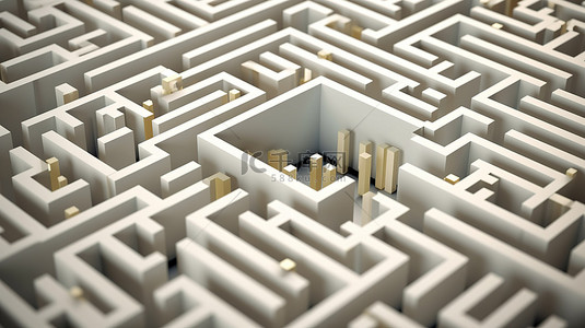 白色背景下迷宫抽象迷宫的 3d 等距立方体概念