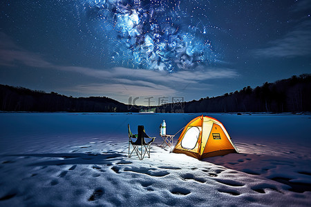 摆摊帐篷背景图片_结冰的池塘上的帐篷