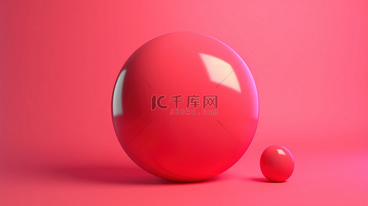 粉红色背景上红色的极简主义聊天气泡，用 3D 渲染图说明社交媒体消息