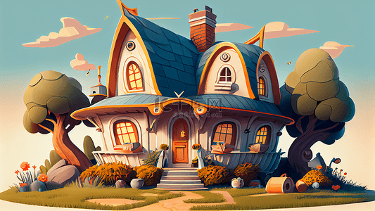 房子卡通可爱建筑背景