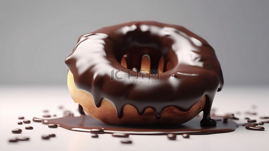 沉迷搞钱背景图片_在明亮的背景横幅上沉迷于 3D 渲染的巧克力甜甜圈