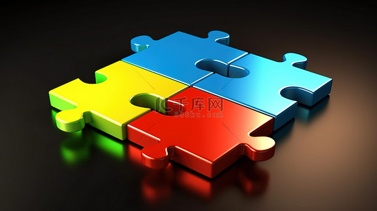 商业红背景图片_3D 协作解谜 红蓝绿橙四块结合在一起