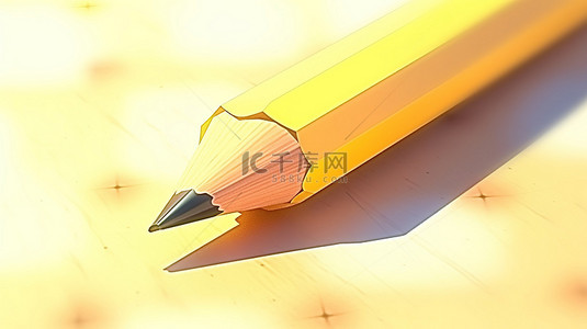 文具铅笔画背景图片_带橡皮擦和木质纹理的黄色尖铅笔的真实 3D 渲染