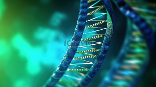基因医疗科技背景图片_蓝色和绿色螺旋中 dna 链的 3d 渲染
