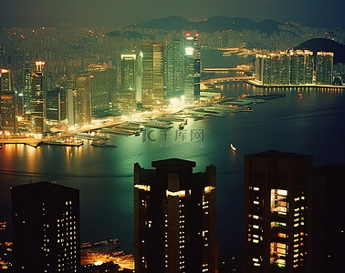 夜晚城市背景图片_香港之夜康士伯