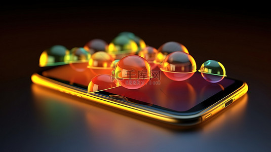电话背景的 3D 渲染与对话气泡