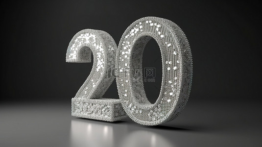 3d 渲染闪闪发光的银周年纪念横幅 20 周年庆祝活动