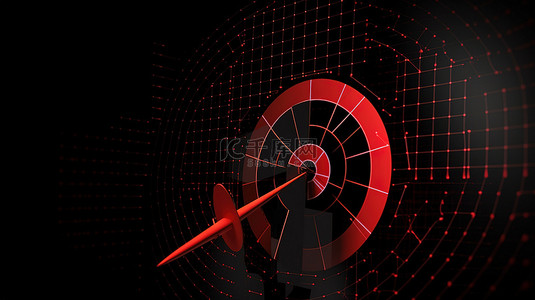 靶心击中箭头在 3D 渲染中刺穿目标中心