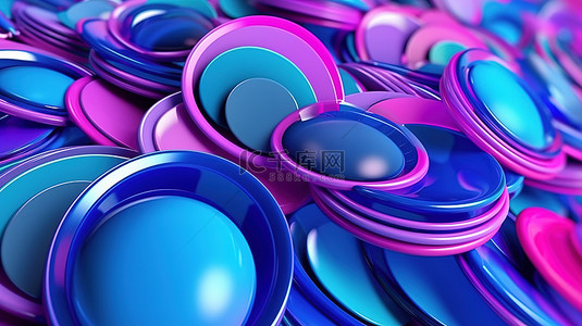 蓝色紫色和粉色抽象插图色调的 3D 渲染圆圈的特写