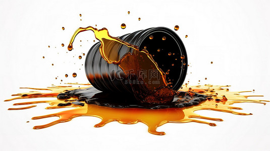 白色污染的背景图片_石油产品概念 3d 渲染油桶鼓在白色背景上倒油