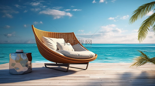 躺椅背景图片_豪华海滨躺椅的 3D 渲染