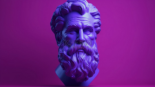 在 3d 渲染中描绘的充满活力的紫罗兰色的胡子头雕像