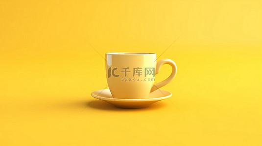 热饮系列背景图片_黄色背景上隔离的咖啡杯的真实 3D 渲染