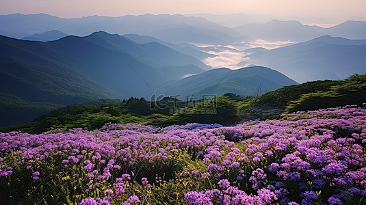 天空山脉背景图片_山野紫色花