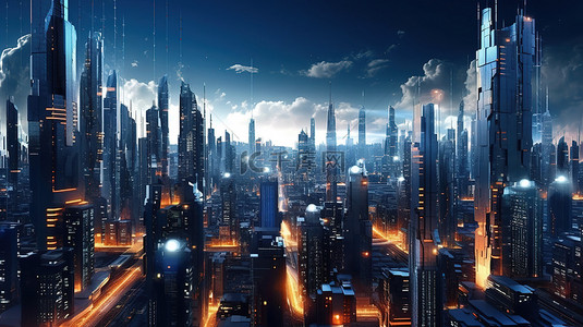 未来高科技大都市的 3D 渲染